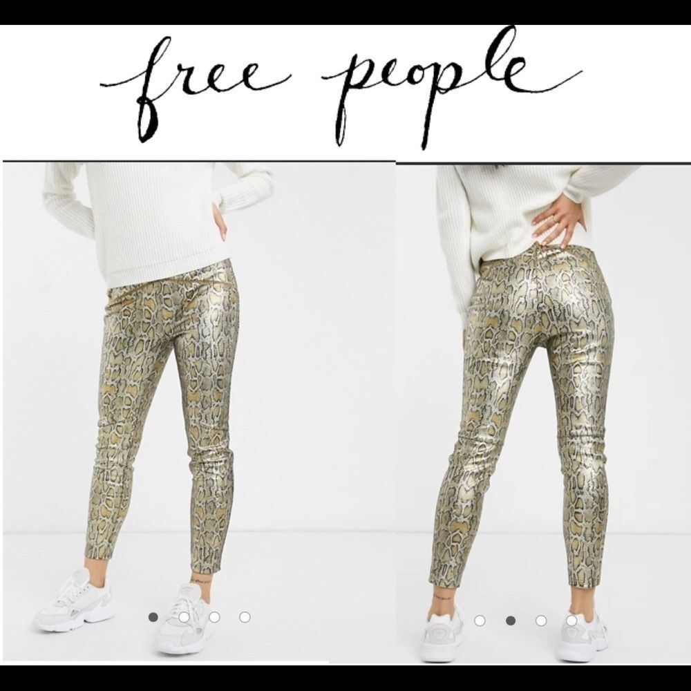 NWOT FREE PEOPLE GOLD SNAKE faux leather LEGGINGS